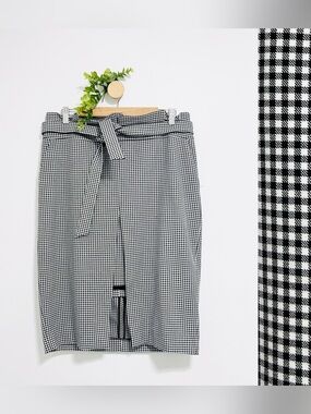 White House Black Market Plaid Gingham Stretch Waist Tie Career Pencil Skirt